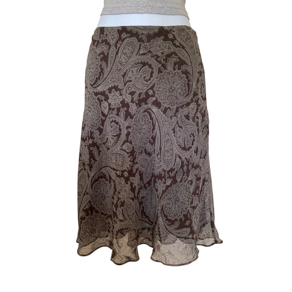 Vintage 90s Y2k Express Paisley Romantic Boho Fairy Brown Gray Midi Skirt S/M